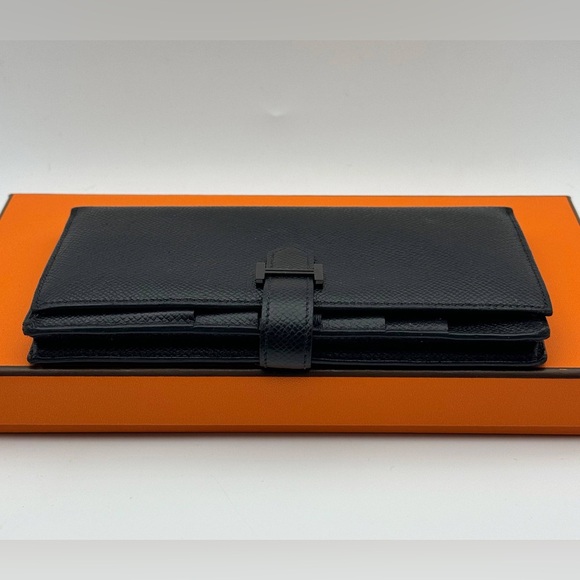 Hermes Bearn Soufflet Bifold Long Wallet Epsom Noir Black France Box - Picture 4 of 16